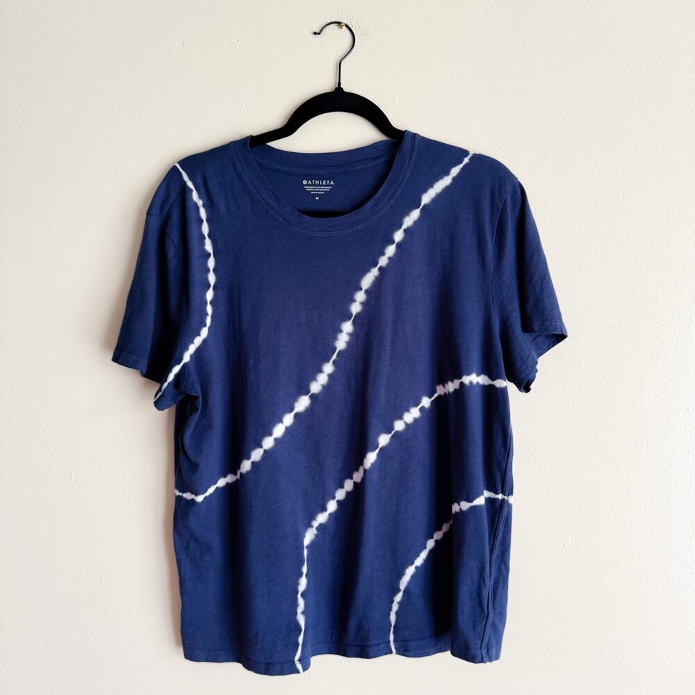 Athleta Blue + White Tie Dye Organic Daily Relaxed Short Sleeve Tee Medium Norm